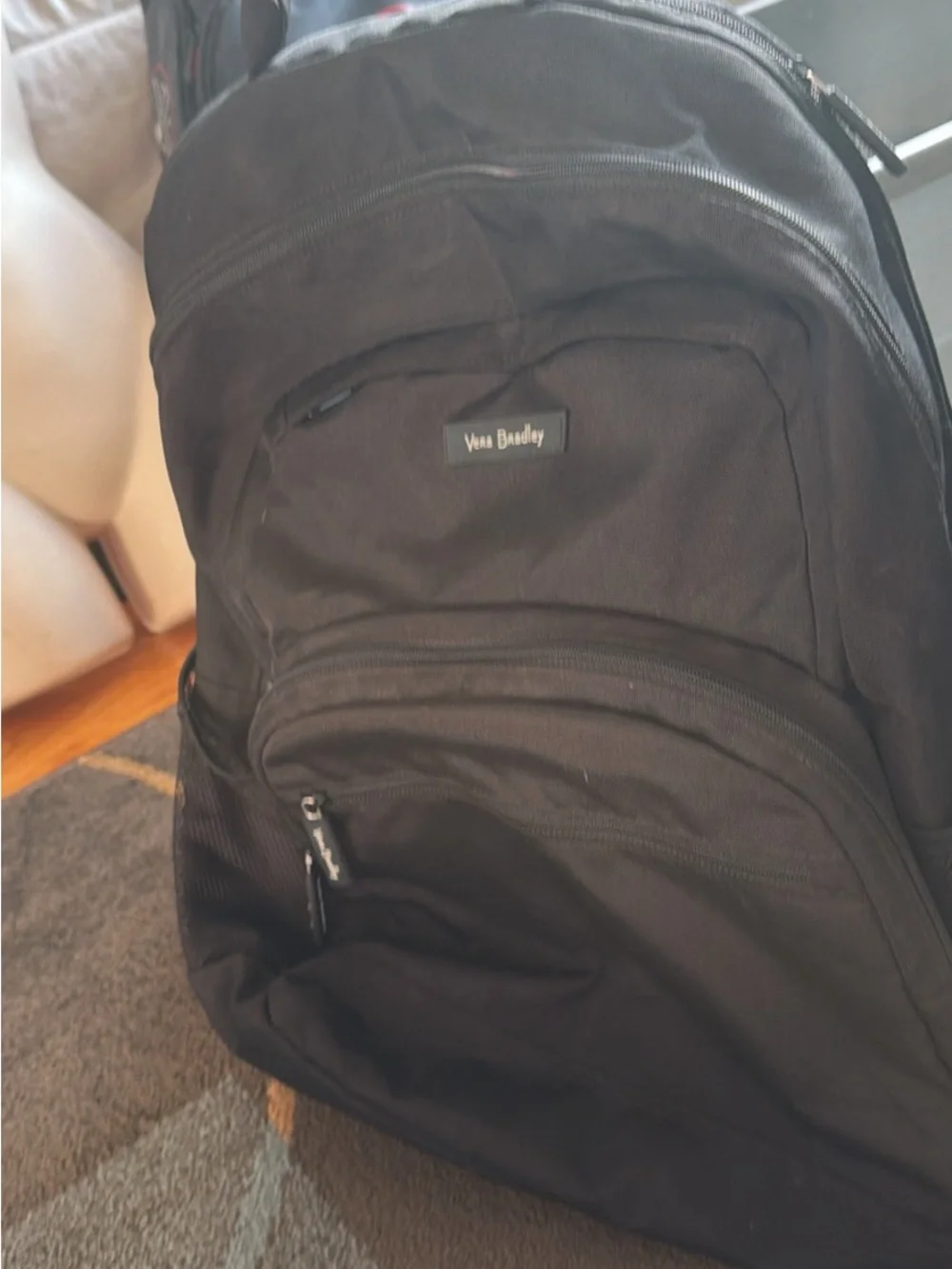 Vera Bradley Black Compact Backpack with Front Zip Pockets